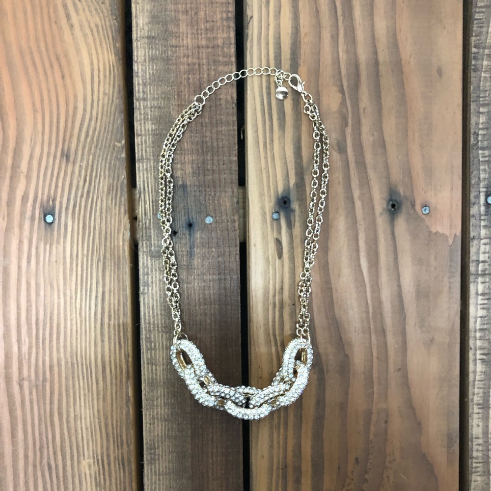 Mossimo gold chain link rhinestone necklace - Picture 3 of 10